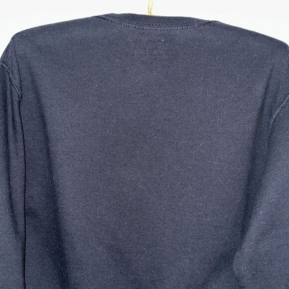 The REWORKS S Navy Distressed Denim Patchwork Ties Cropped Crewneck Sweatshirt - Picture 4 of 13